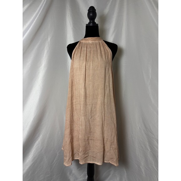 entro Dresses & Skirts - Entro Halter Mini Dress Women Size S Peach Tan Boho Open Back Trapeze
